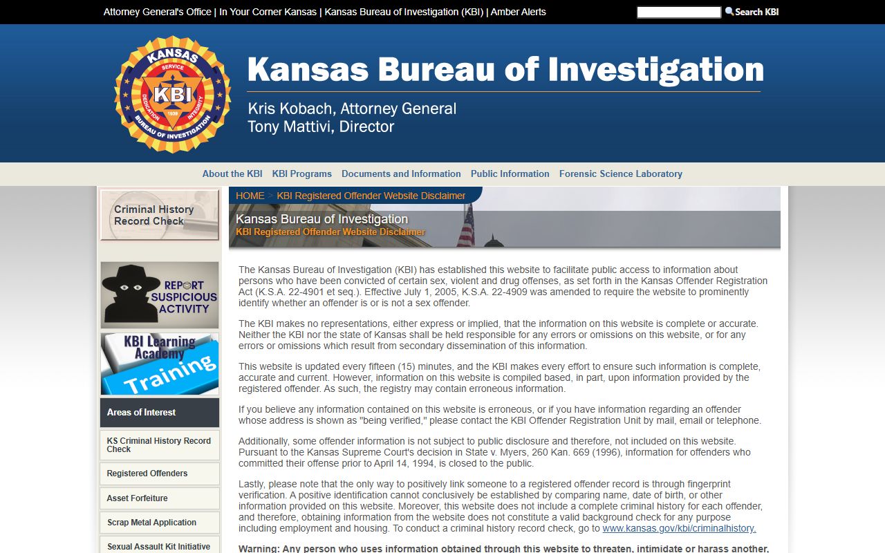 Jewell County arrest records and court charges KBI offender registry