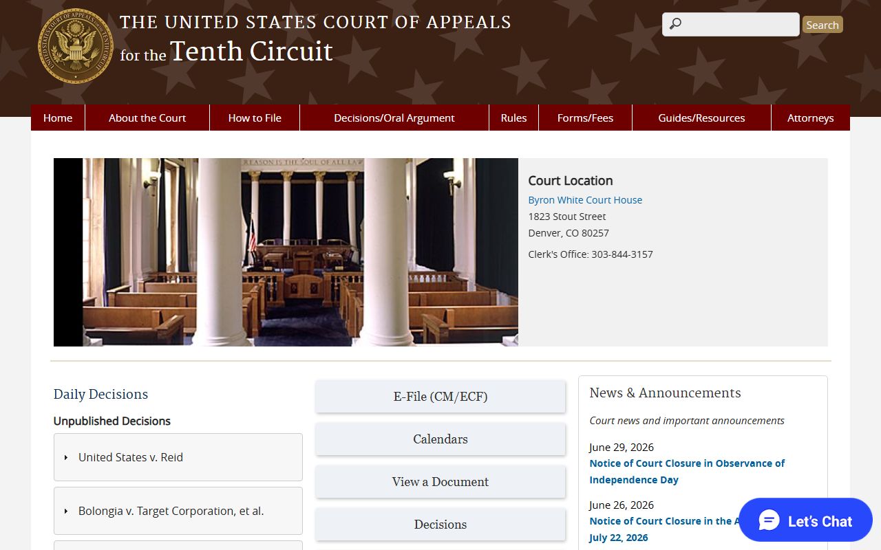 Jewell County court dockets U.S. Court of Appeals for the Tenth Circuit