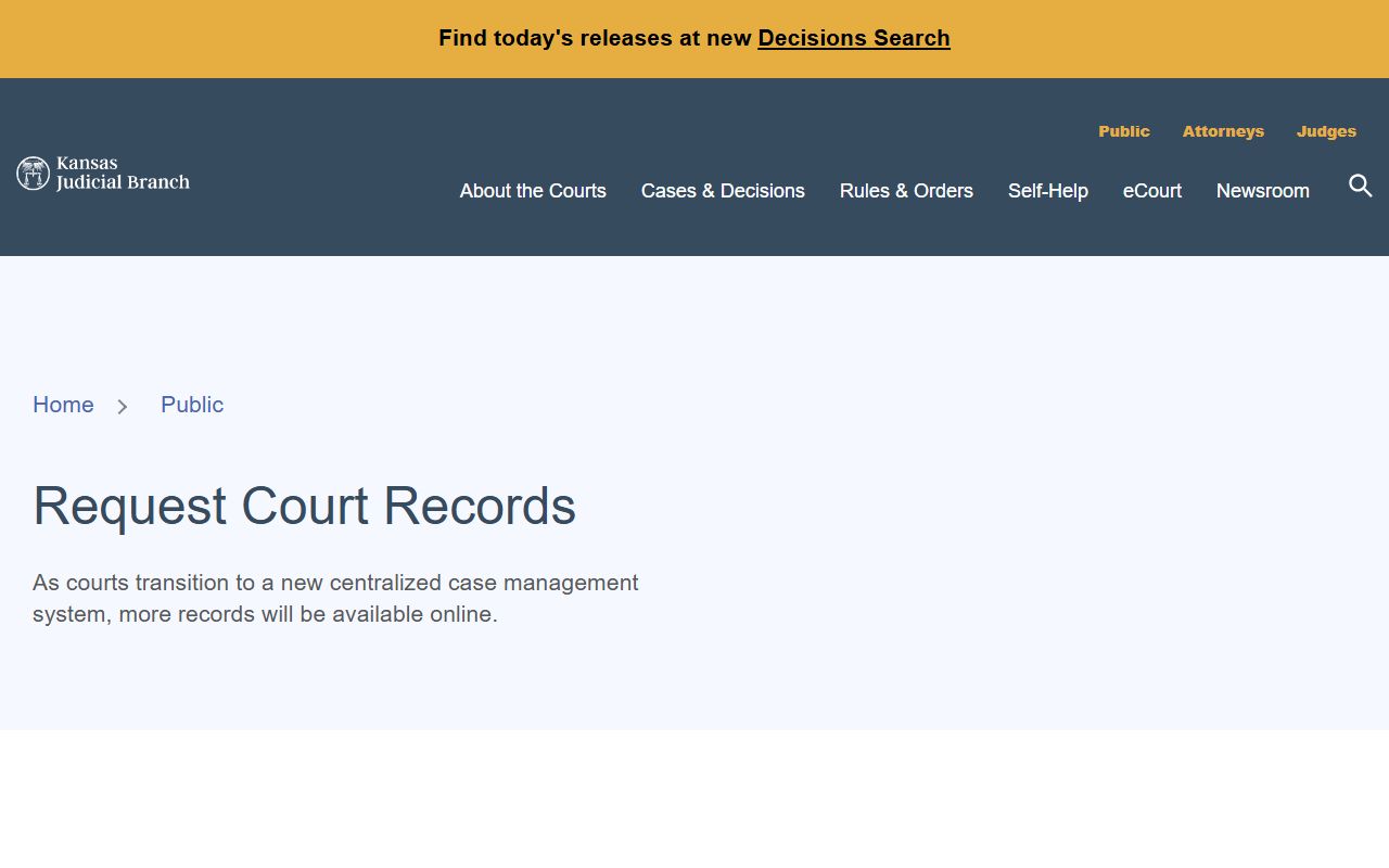 Jewell County court records Kansas Judicial Branch request court records page