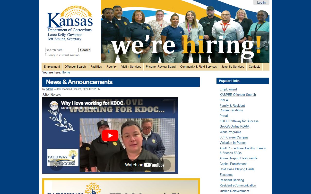 Jewell County inmate search Kansas Department of Corrections